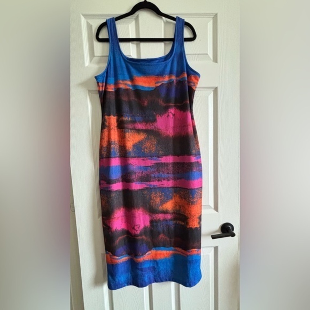 Nine West Blue and Pink Sleeveless Sheath Dress